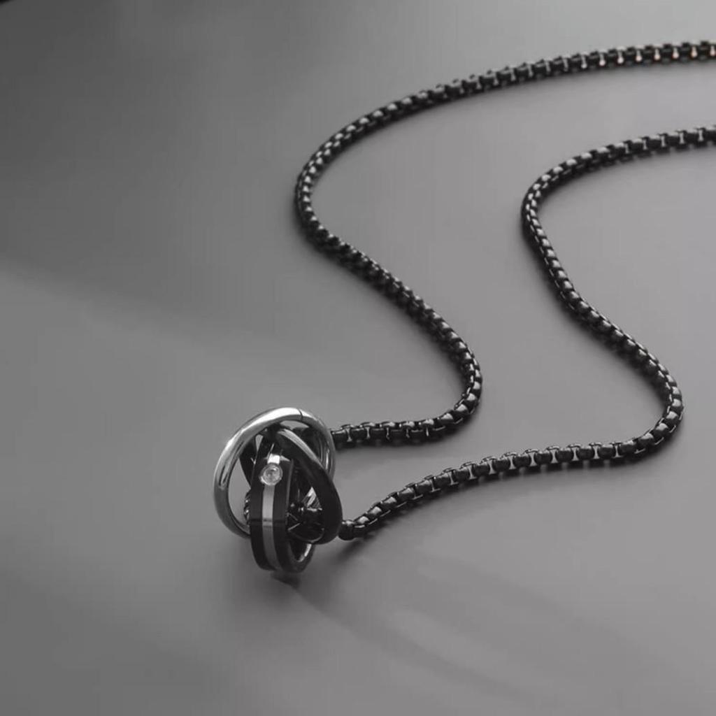 Men's Trendy Double Ring Pendant Necklace, Versatile Titanium Steel Accessory with High-End Feel