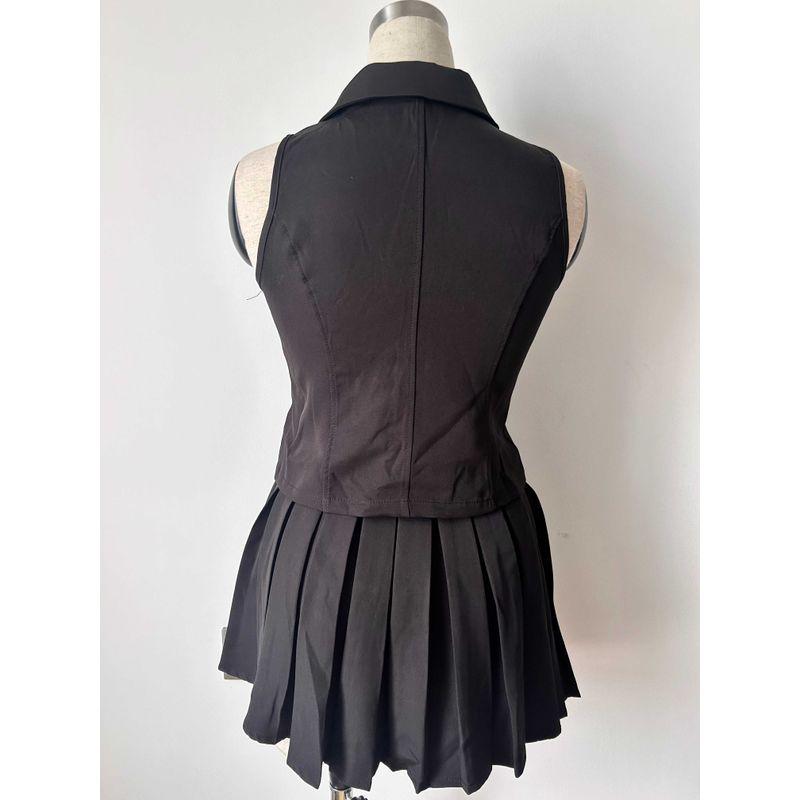 French Style Temperament V-neck Buttons Sleeveless Slim-Fit Crop-Top Women + Fashion High Waist Pleated Skirt Suit New Arrival