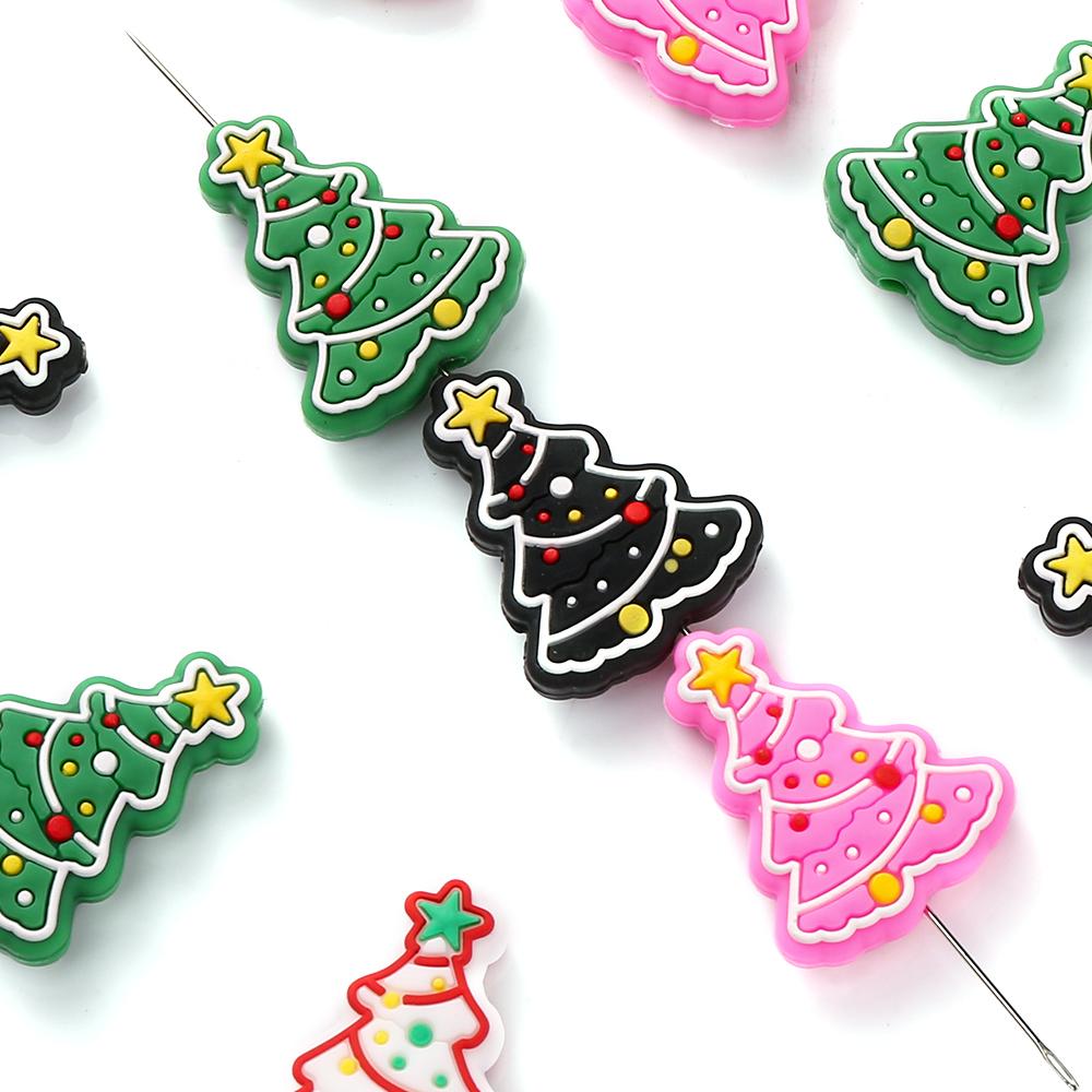 10pcs Cartoon Christmas Tree Silicone Teether Toy For Jewelry Making DIY Pacifier chain Clips Teether Beads Christmas Gifts