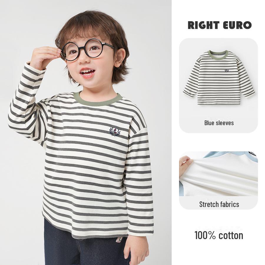 Boys' Striped Long-Sleeve Antibacterial Cotton T-Shirt