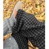Women's 2025 Winter High-Waisted Gray Flannel Plaid Pants: Japanese Style, Petite Woolen, Straight Wide-Leg.