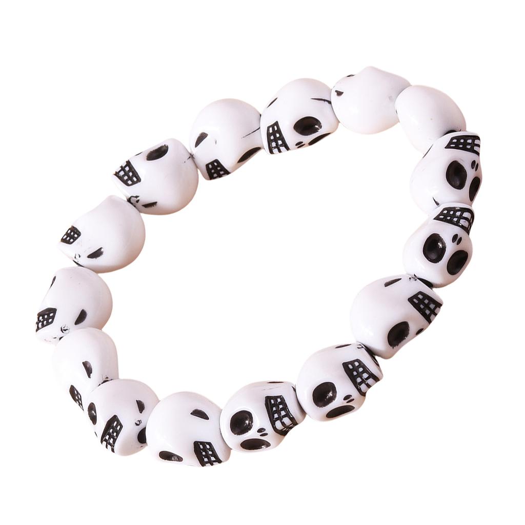 Halloween Totenkopf Armband Elastische Handgelenkkette Buntes Harzperlen Armband Stilvolles Punk-Stil Zubehör für den täglichen Gebrauch