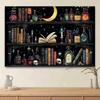VIKAMA Moon And Star Wizard Bookshelf Tapestry Dark Decor Backdrop Bedroom Headboard Wall Cloth Dorm Room Decoration