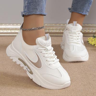 Women's Spring-Autumn Breathable Mesh Thick-Soled Dad Sports Shoes, Versatile Height-Increasing Casual Footwear For Students.