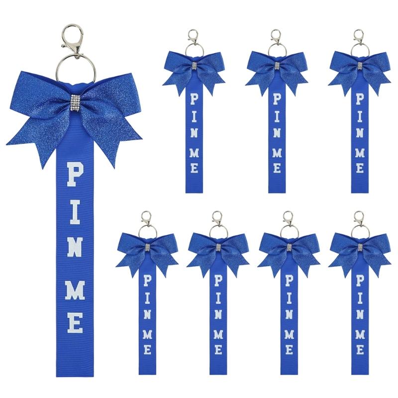 Pack of 8 Elegant Glitter Cheerleader Keychain Accessories Rhinestones Cheer Bowknot Ribbon Sports Team Spirit Gifts