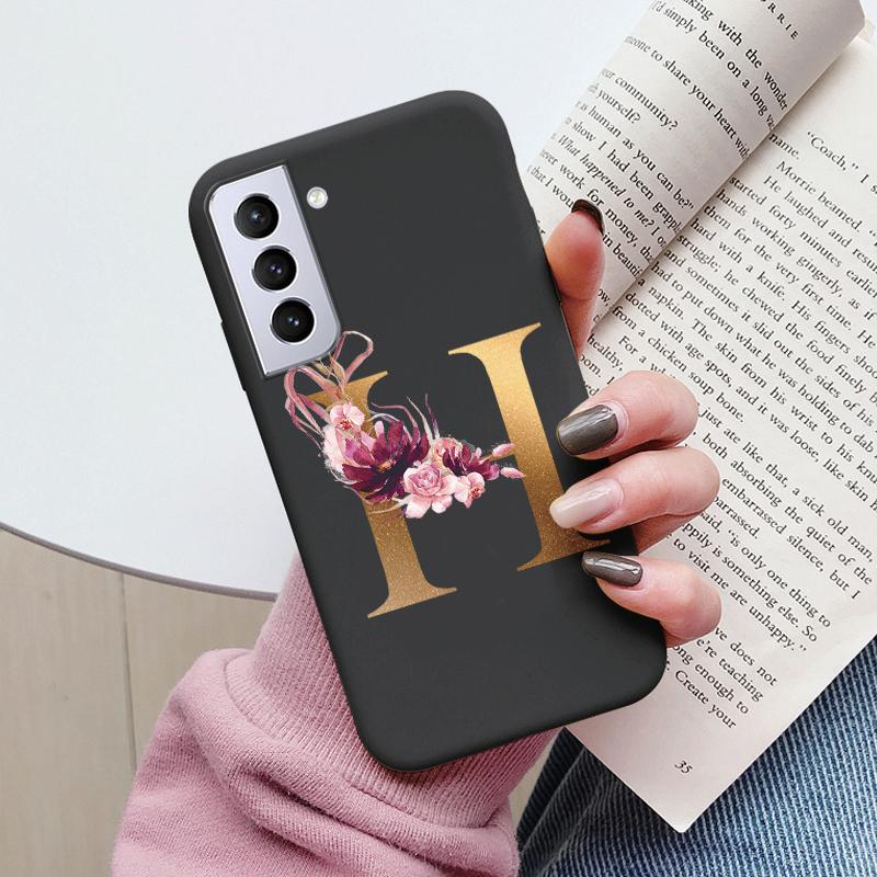 For Samsung Galaxy S21 S21 FE Case S21 Plus Flower Gold Letter A Z Soft Silicone Phone Cover For Samsung S21 Ultra Bumper S21+