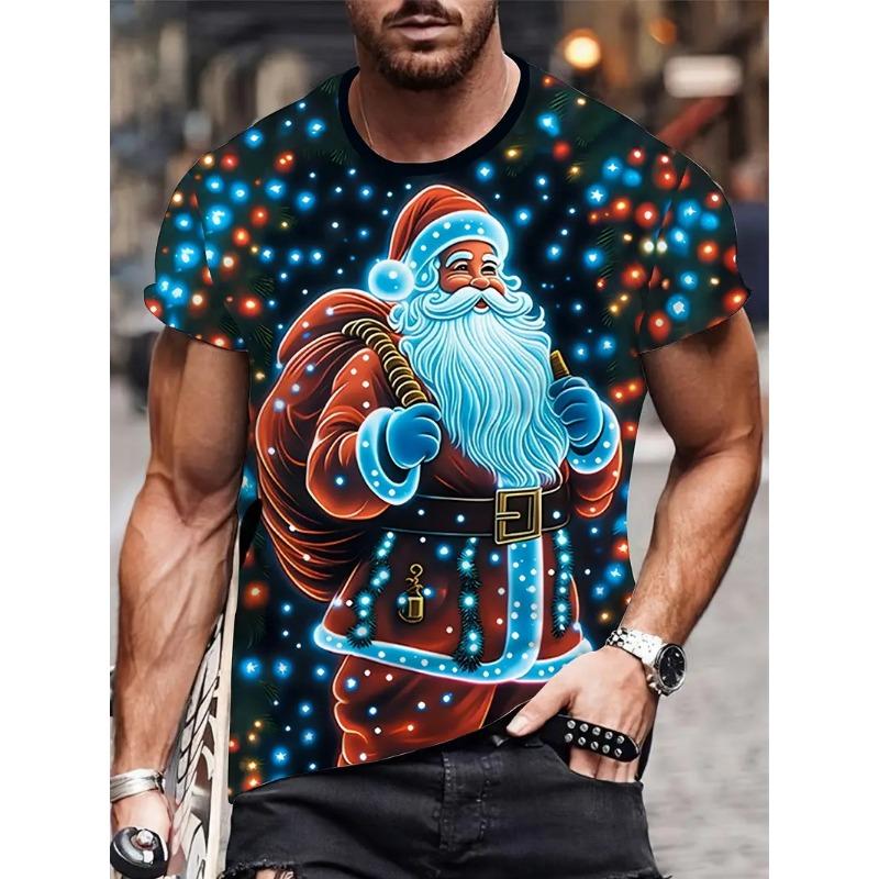 Men's Christmas Family Holiday Graphic T-Shirt Short Sleeve Crew Neck Casual Tshirts Top With Santa Hats Santa Claus Design Tees