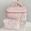 Vintage Pink Floral Women's Cosmetic Bag Large Capacity Toiletry Makeup Storage Pouch Handbag Ladies Zipper Quilted Clutch Bag