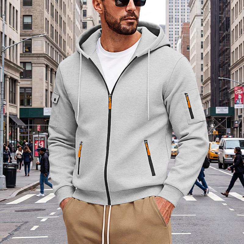 Men's Hoodie Zip Up Fleece Jacket Side Pockets Loose Fit Casual Sports Sweatshirt Big Size