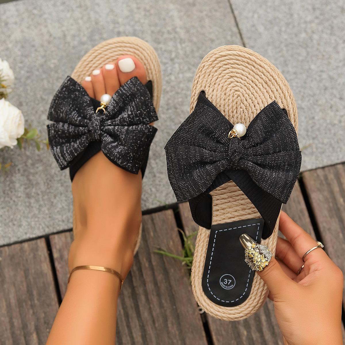 

Большие женские тапочки с бантом, модные, легкие и повседневные тапочки на плоской подошве 40 чёрный