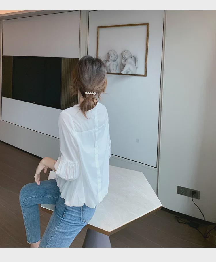 Women's Floral Lace Shirt with Lantern Sleeves - 2022 Spring/Summer Chiffon Hollow Top