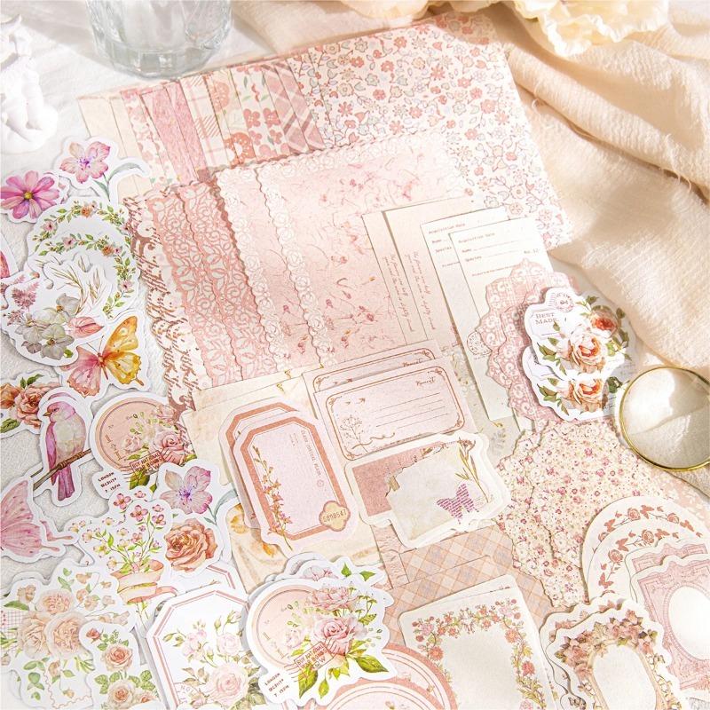 100pcs/set Mixed Material Pack Flower Series Hollow Lace Handbook Border Primer Paper DIY Decorative Sticker Notes Scrapbook