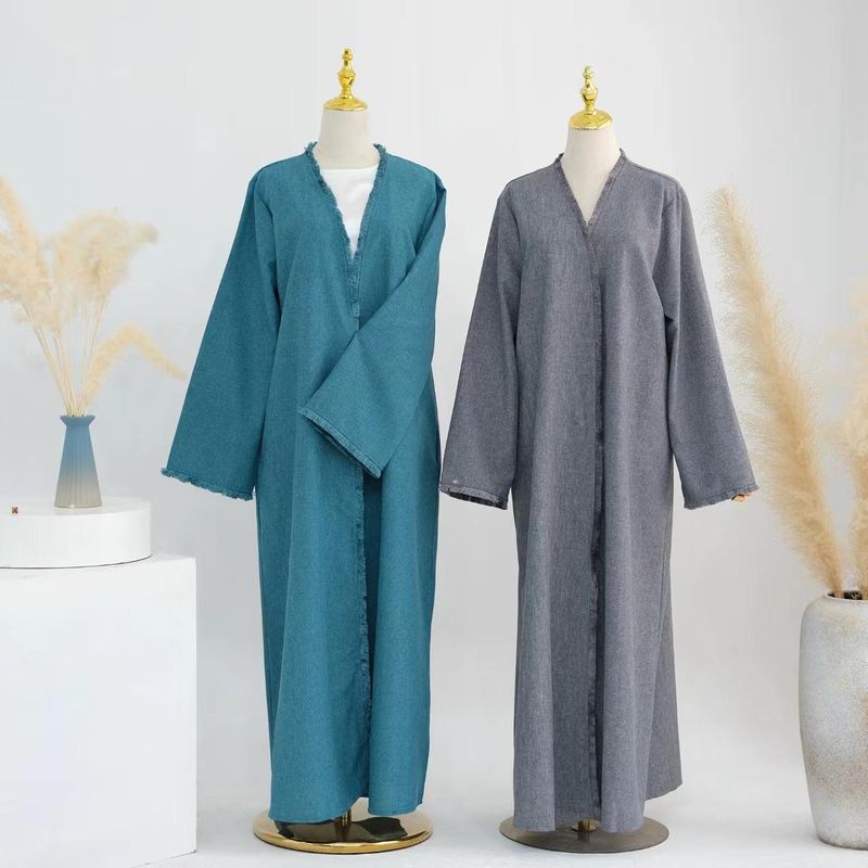 New Arrival Middle East Fimbrilla Cardigan Robe Dress Open Collar Lace up Robe Dress