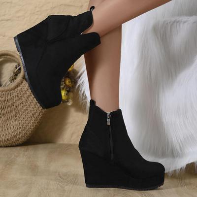 Autumn and Winter Women's Shoes, Women's Slope-heeled Snow Boots, Solid Color Trendy Boots