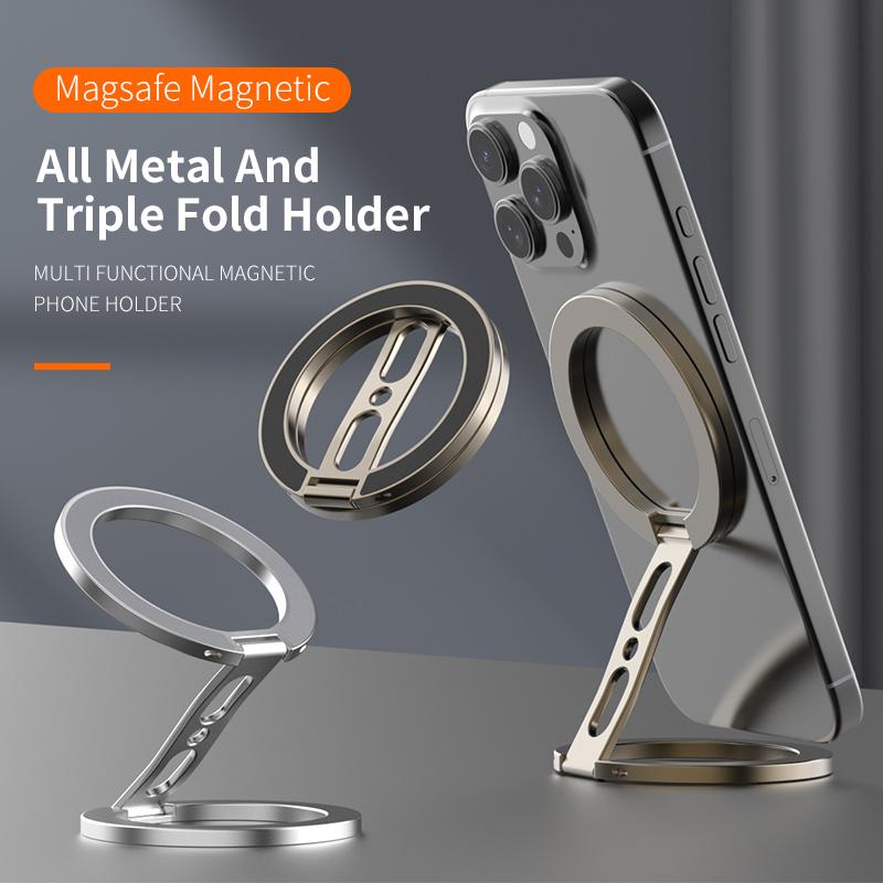 Mobile Phone 360° Rotation Double-sided Magnetic Holder for Magsafe Portable Metal Finger Ring Stand for iPhone 17 16 15 Samsung
