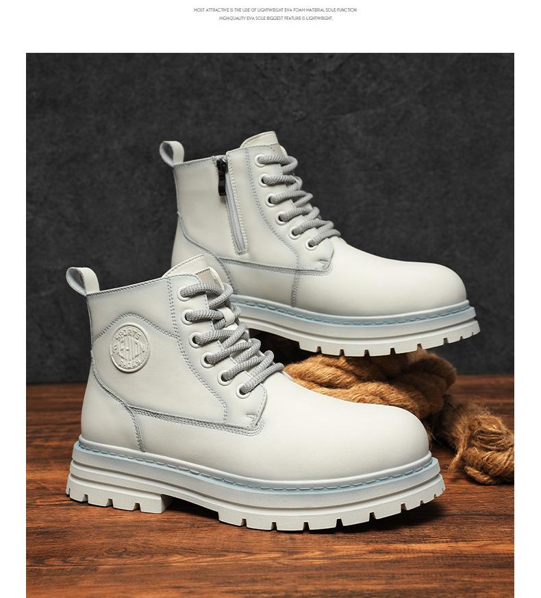 New Cool Men Women Cow Leather Boots Street High Top Casual Shoes Warm Plush Ankle Boots