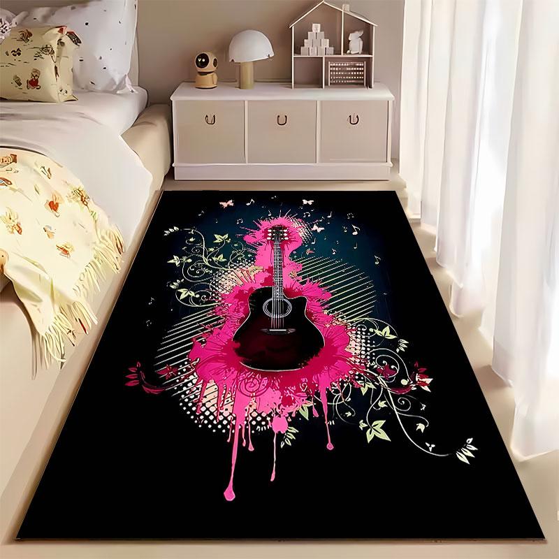 Colorful Guitar and Floral Design suitable as a non-slip mat for the living room or bedroom sofa