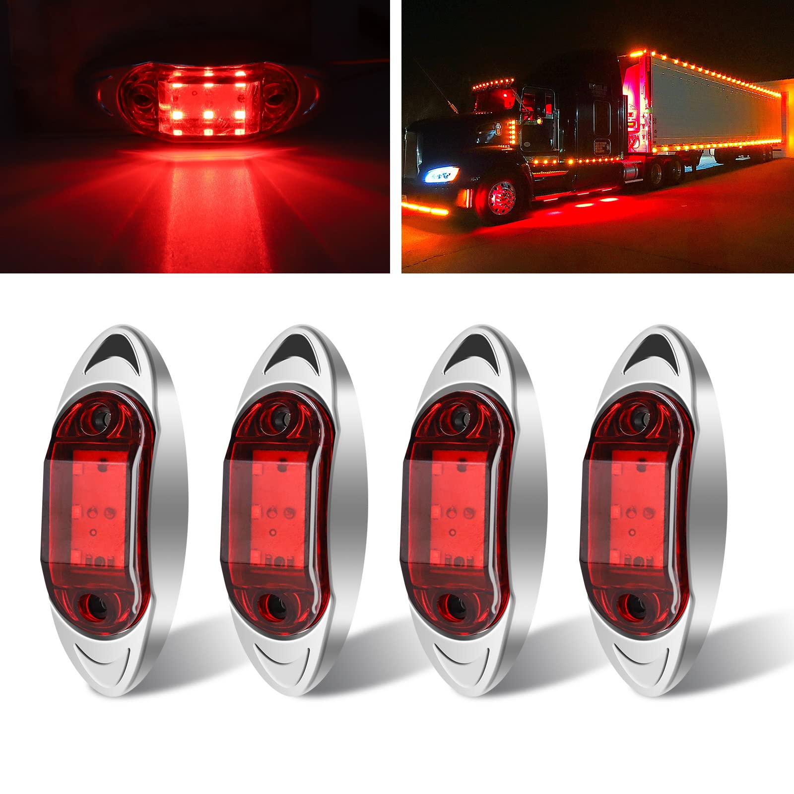 X-STYLE Side Markers, LED, , 24V, Red, 6 LED Lights for Trucks, Car Width, Oval 6LED (12V-24V)