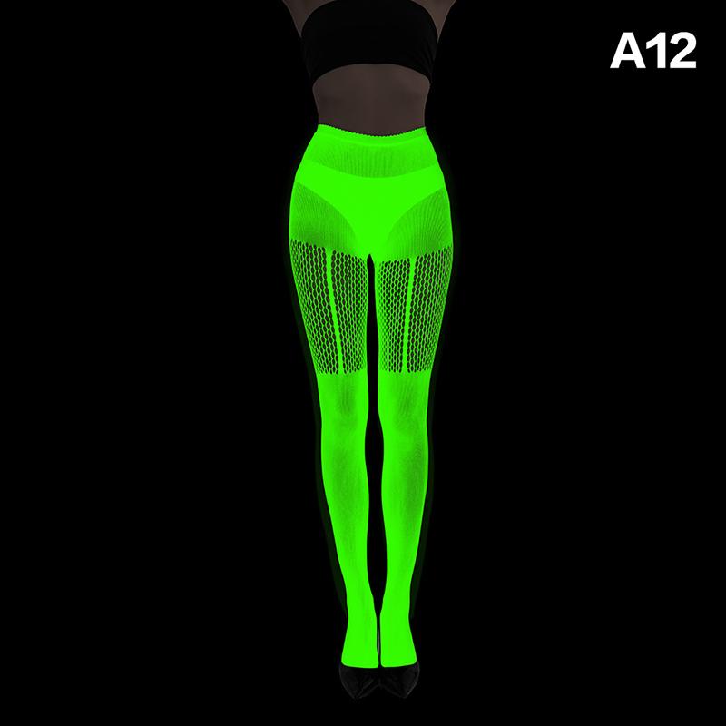 Leuchtende Fischernetzkniestrümpfe Netz Hohl Leuchtende Basis Socken Glänzende Strumpfhosen Strümpfe Damen Sexy Druck Nachtleuchtende Strümpfe