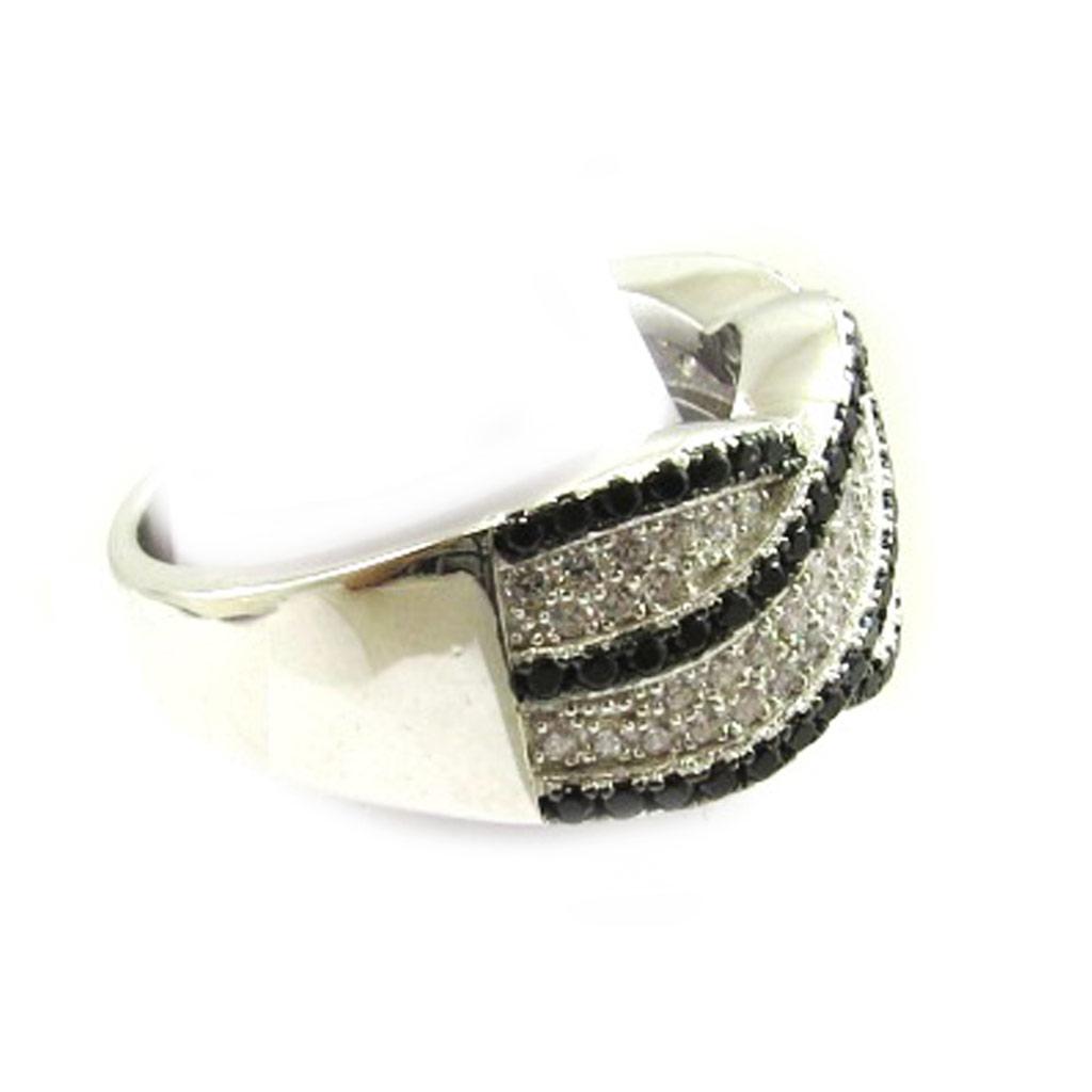 Silver Ring 'Romy' Black White (rhodium) - 10 Mm