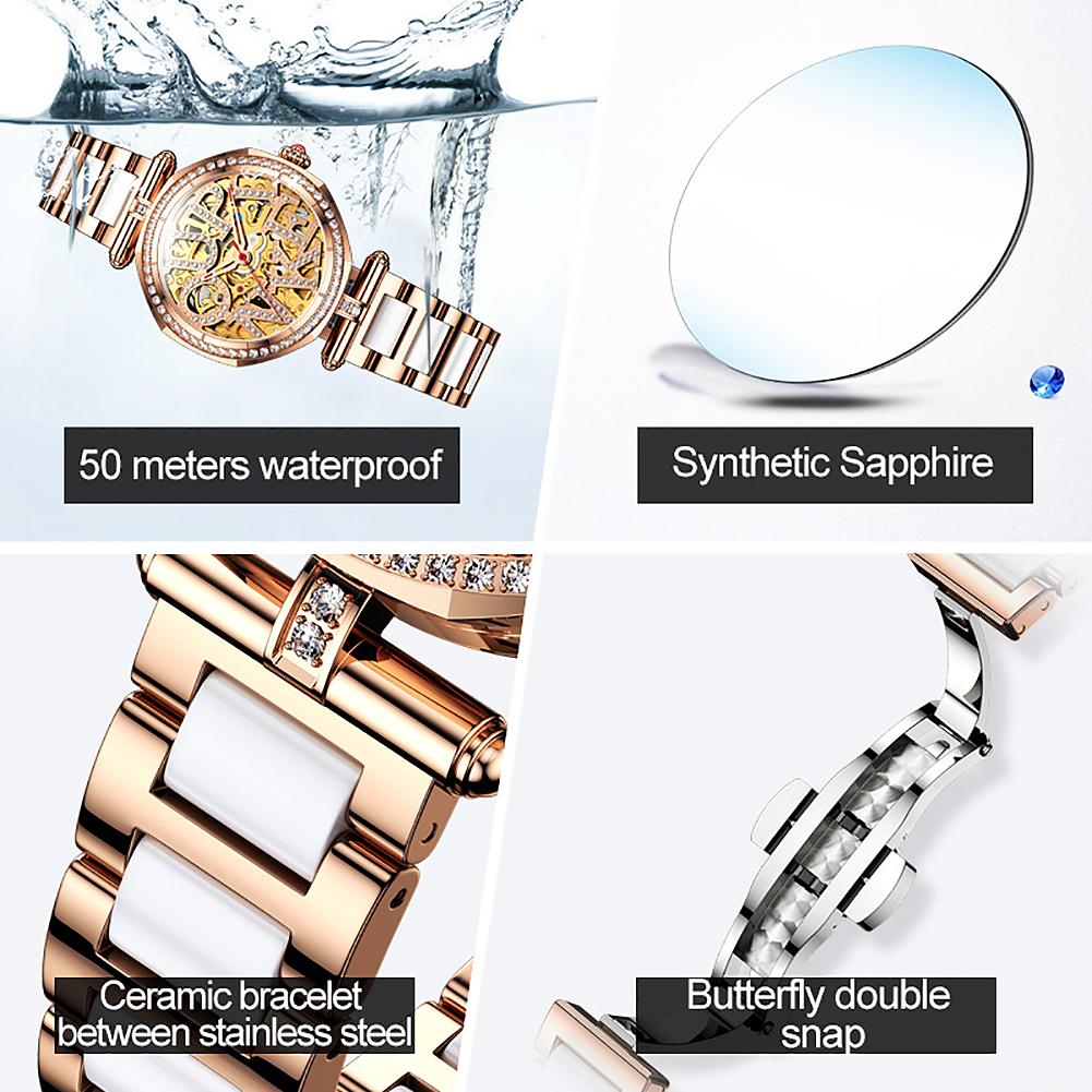 OUPINKE Dámské hodinky Vodotěsné automatické mechanické hodinky Dámské hodinky Dámské hodinky