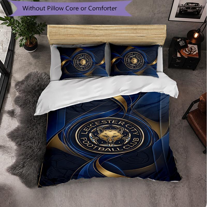 Leicester City Football 3 Piece Bedding Set Soft Duvet Cover Set with Pillowcases Printed Bedroom Decor Set for Home