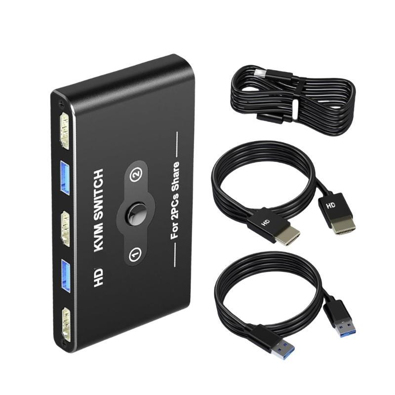 KVM Switcher HDTV-compatible 4K60Hz for Smooth Switching Between 2 Computers Sharing 1 Screen and USB3.0 Devices