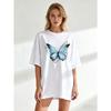 Oversized T-Shirt Black Blue Butterfly Print Casual Wear