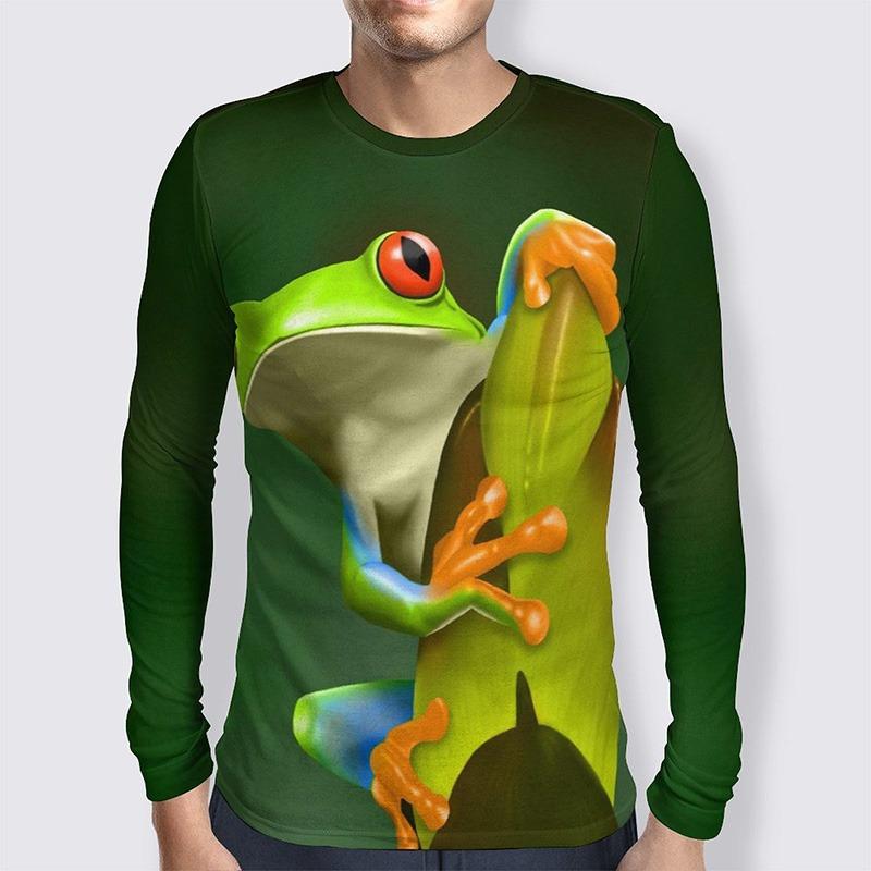 3D Printed Funny Tree Frog T Shirt For Men Animal Pattern Tees Spring Autumn Casual Long Sleeve Round Neck Tops Loose T-Shirts
