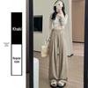 Women's Spring 2026 High-Waisted Wide-Leg Milk White Casual Pants, Petite Flattering Korean Style by Yamamoto