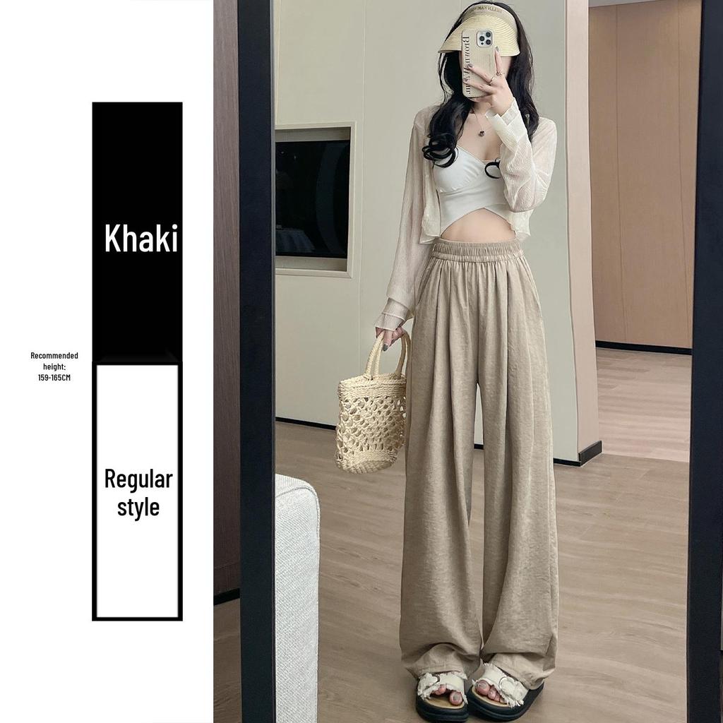Women's Spring 2026 High-Waisted Wide-Leg Milk White Casual Pants, Petite Flattering Korean Style by Yamamoto