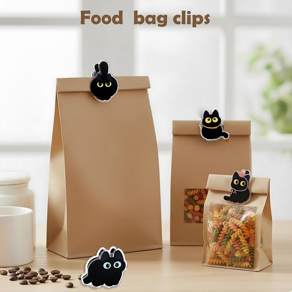 8 PCS Cute Chip Clips, Food Bag Clips, Black Cat Shaped Chip Clip, Acrylic Kitchen Snacks Clip for Airtight Seal Food Storage, Paper Storage