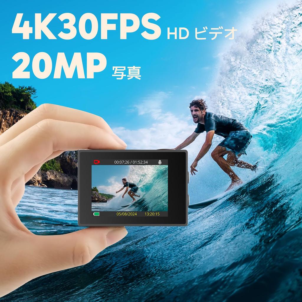 AKASO EK7000 Action Camera: 4K30FPS 20MP Underwater Camera with WiFi, External Microphone Support, 40M Waterproof, 170-degree Wide-Angle Lens, 2 x 105
