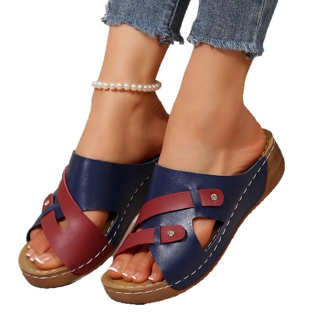 Fashion New Summer Beach Fashion Wedge Sandals for Women Mix Color PU Leather Platform Slippers Woman Comfort Non Slip Outdoor Slippers