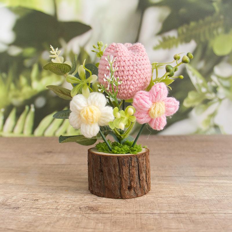 Finished Products, Hand-woven Potted Plants, Wool, Crocheted Sunflower Bouquets, Hand Gifts, Home Ornaments, Knitted Simulated Flowers