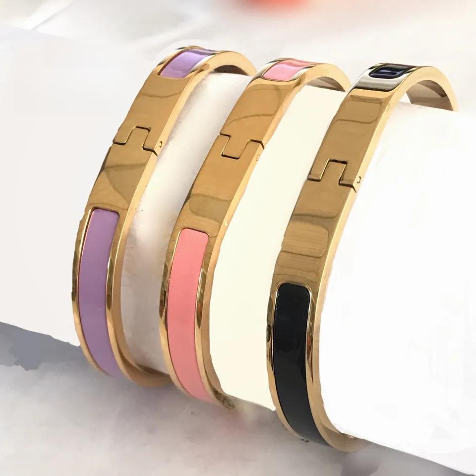 Bracelet Émail Coloré Bracelet Couple Acier Inoxydable Plaqué Or Bracelets Couple Émail Coloré
