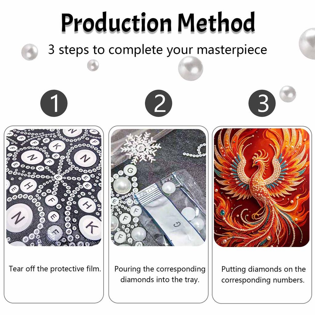 5D DIY Pearl Diamond Painting Kit Majestic Phoenix Full Drill Embroidery Mosaic Art Home Wall Decor Gift