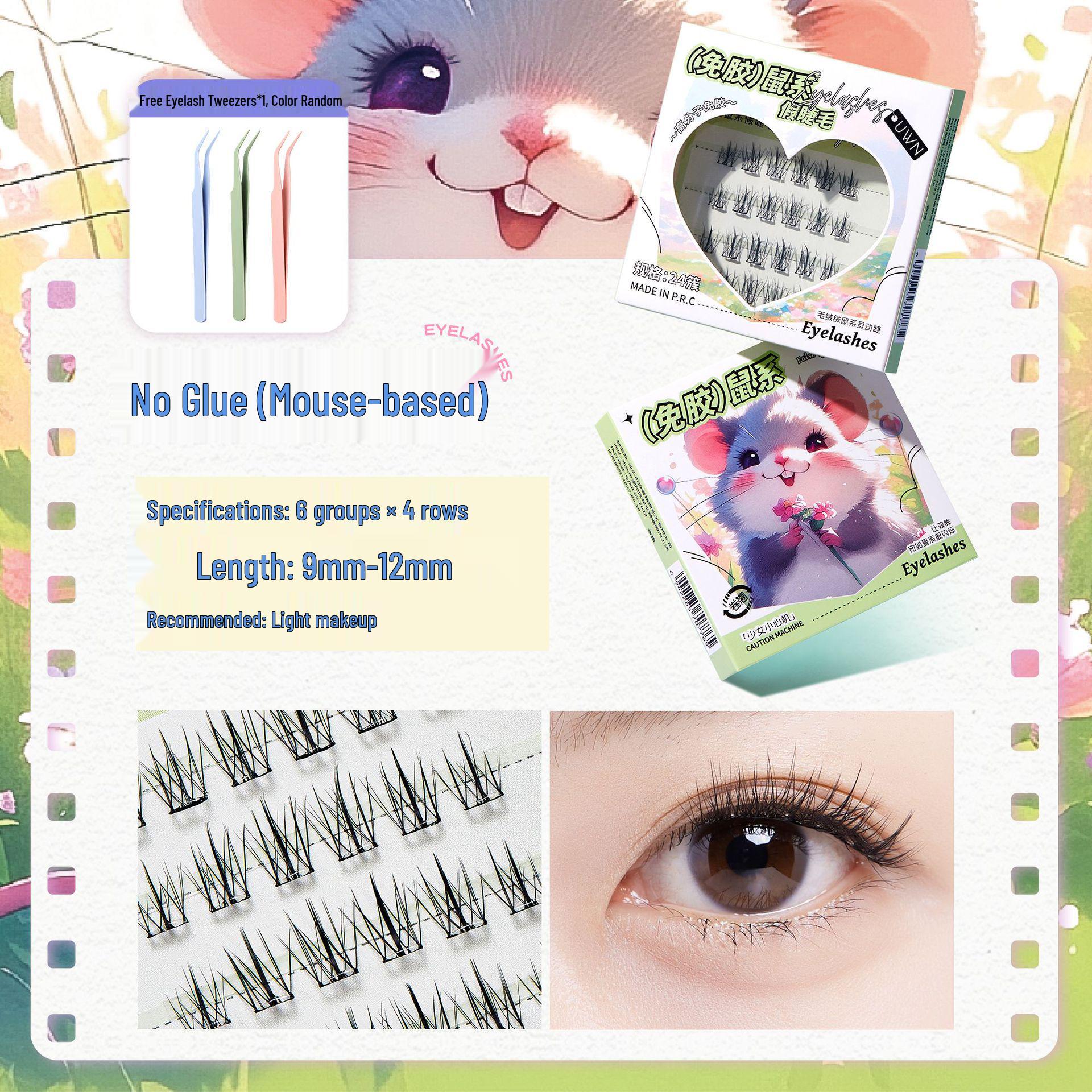 Jing Rui UWN Animal Series Glue-Free Manga Barbie Dog-Like Curly False Eyelashes - Self-Adhesive & Long-Lasting. Single Box