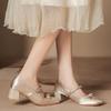 Fashion Mary Jane Shoes High Heels Women's High End Summer Thick Heels Single Shoes Square Head Bow Women's Shoes Rear Empty Sandals