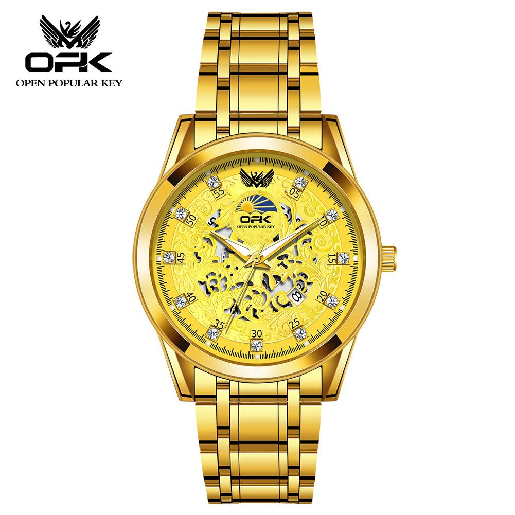 OPK Brand Watch Three-pin Fake Hollow Calendar Quartz Watch Waterproof Men's Watch Men's Watch