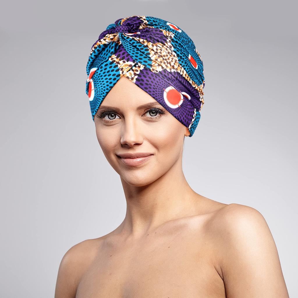 New Print African Headtie Turban Cap Soft Stretch Twisted Pleated Beanie Head Wrap for Women Chemo Bonnet