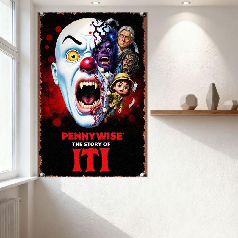 Pennywise Příběh IT Vintage plechová cedule Hororový film Nástěnná dekorace pro pánský pokoj Bar Kavárna Domácí dekorace