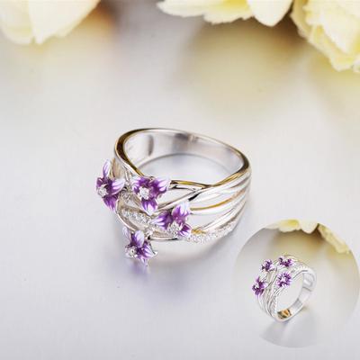 Violet Flower Stackable Line Ring Small Fresh Flower Ring Ring Daisies Finger Rings