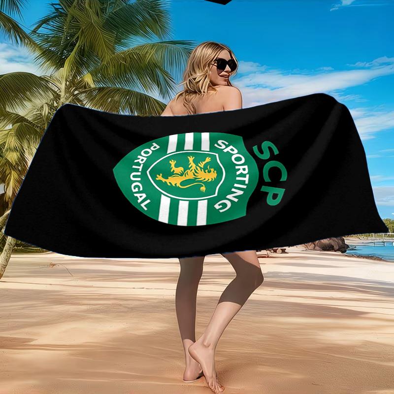 Asciugamano da Spiaggia con Stemma dello Sporting Cp, Asciugatura Rapida, Facile da Curare, Adatto Sia per il Fitness che per le Vacanze al Mare, Essenziale per lo Sport