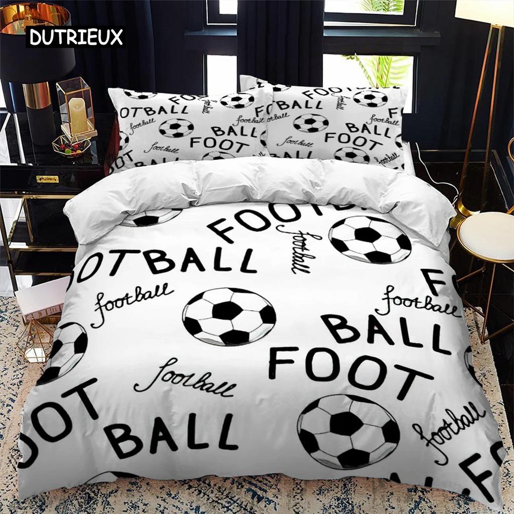 Soccer Duvet Cover Set 23pcs FootBall Print Bedding Set with Comforter Cover and Pillowcases Ball Theme for Kids Teens Adults