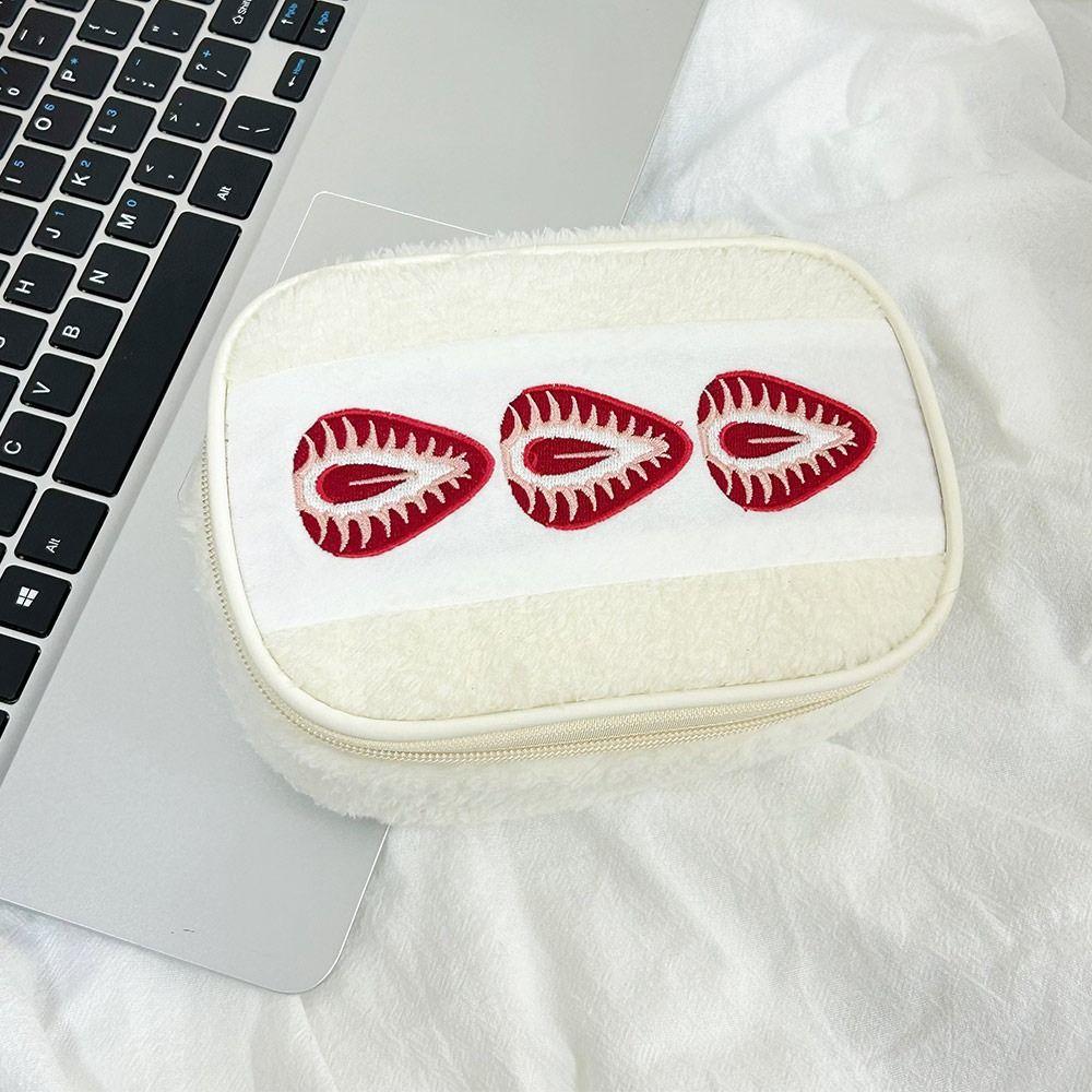 Kawaii Fuzzy Pen Bag Strawberry Sandwich Cute Embroidered Makeup Bag Multi-functional Cosmetic Bag Studennts