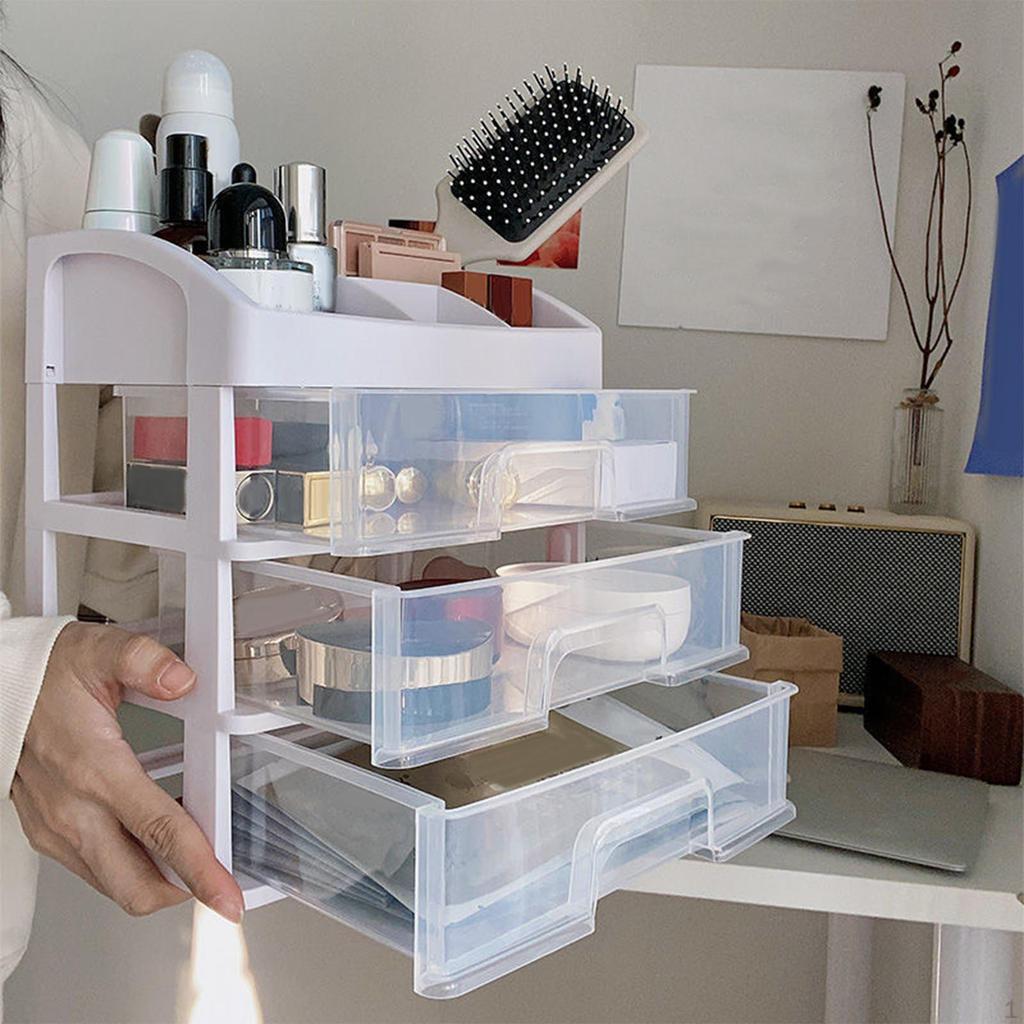Makeup Desk Organizer with Drawers Display Case Brush Holder Rack Clear Sundries Storage Box for