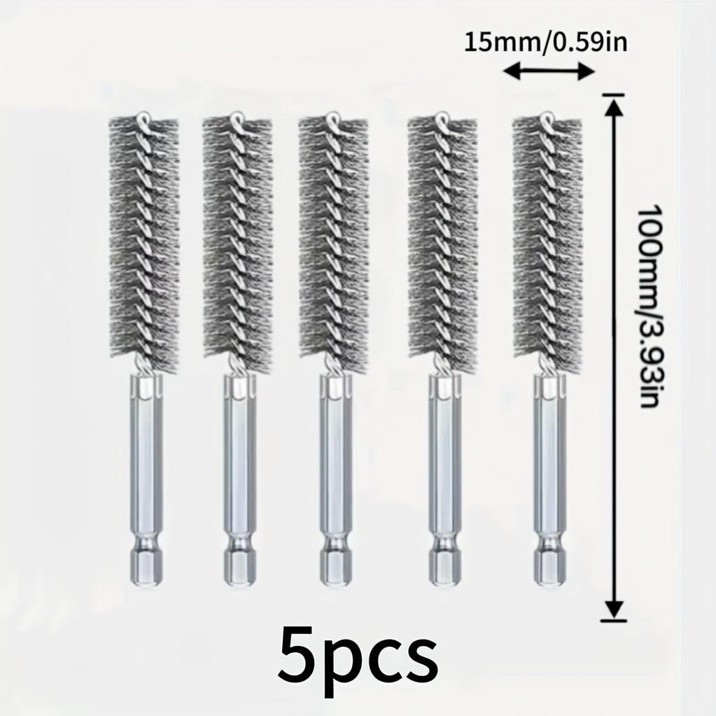 5pcs 15mm cleaning stainless steel brush, electric drill hexagonal handle is suitable for pipes, industrial machines