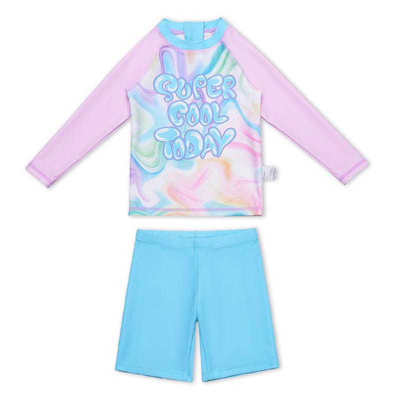 

Комплект купальника для девочек из трех частей: С длинным рукавом, раздельный дизайн с солнцезащитой для лета 120 (Height 110cm, Weight 19kg)