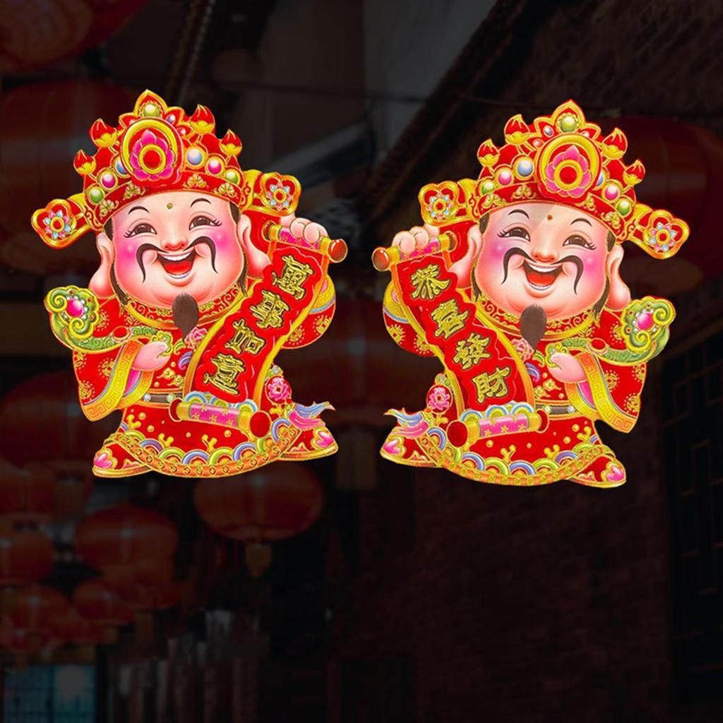 New Years Stickers Cartoon Wealth God Design Decals Chinese Stickers For Family Home Spring Festival Lunar New Year Window Decor
